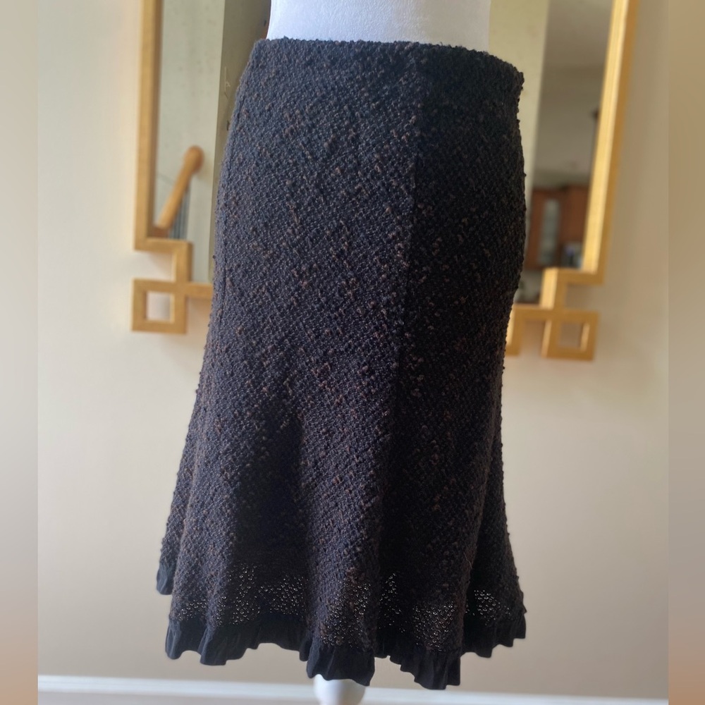 Nanette Lepore brown tweed skirt with ruffle trim sz Small